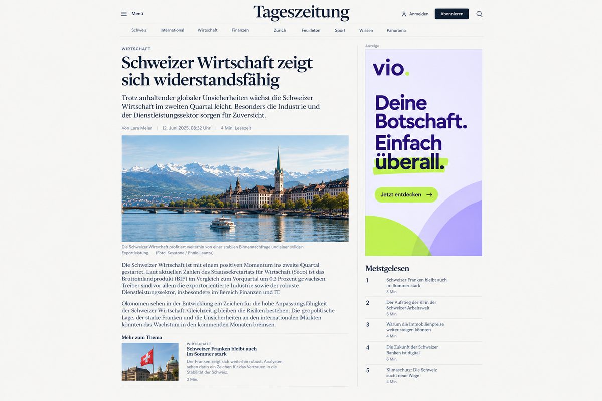 Werbeanzeige von vio auf einer Schweizer Nachrichtenseite